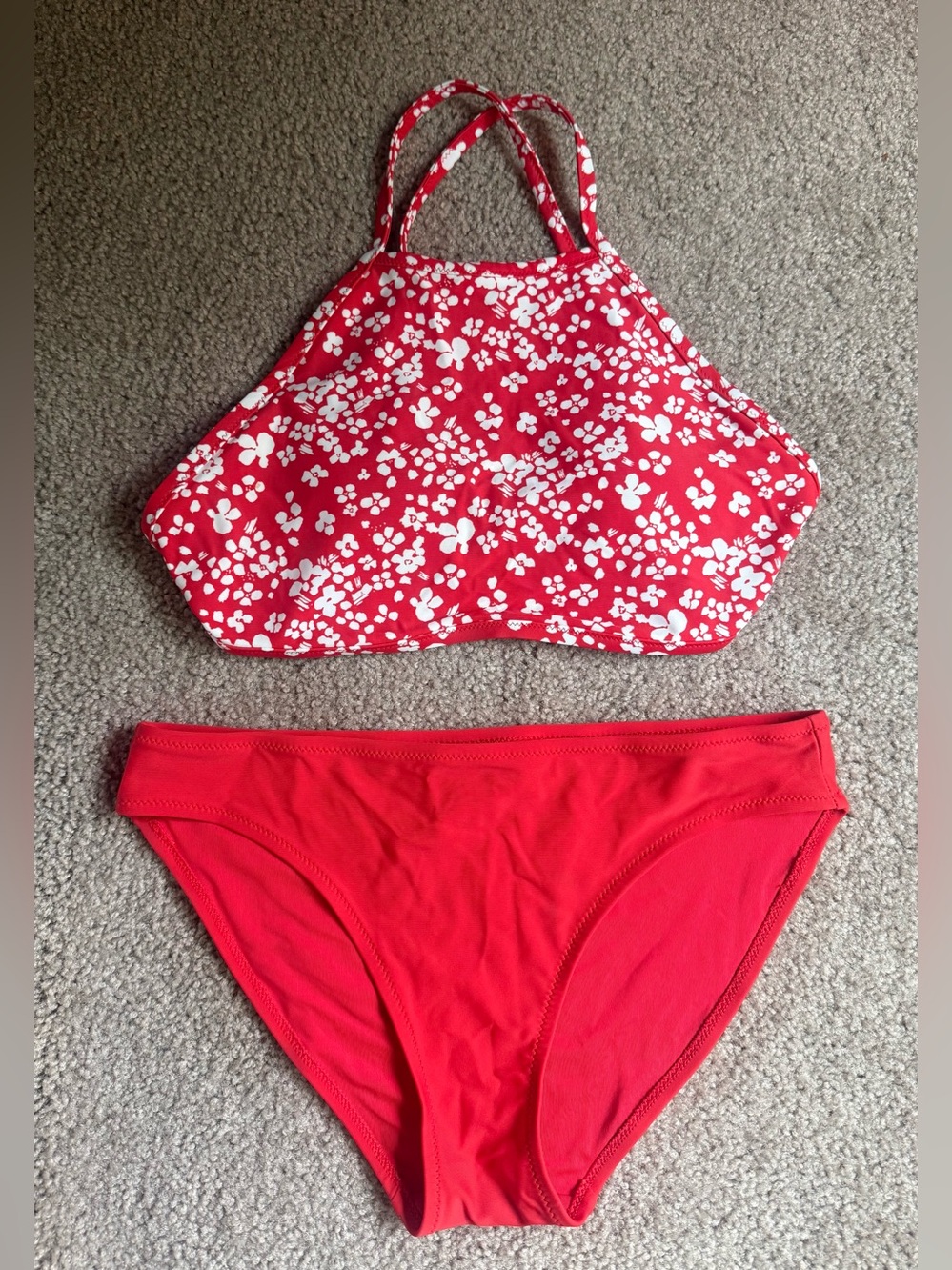 Aerie Red Floral High-Neck Bikini Set